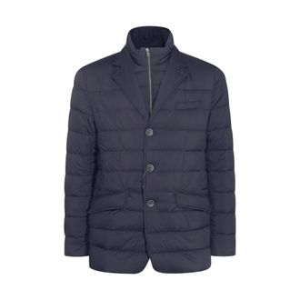 Herno Blauwe donsjas met hoge kraag - Heren - Winterjassen - Blauw - L - Jassen