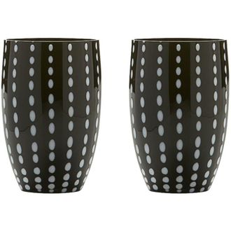 Zafferano Perle Bicchiere Nero - Vetro Colorato Soffiato a Bocca, 32 cl, Lavorato a Mano - Set da 2 Tumblers Artigianali per Acqua o Cocktail - Zafferano
