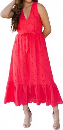 Lovestitch Hit Hot Eyelet Midi Dress In Coral