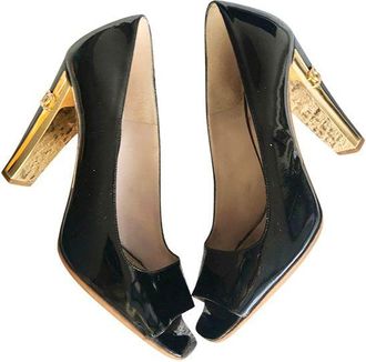 Chanel Black Contrast Heel Open Toe Pumps Size 39.5
