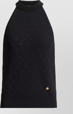Balmain virgin wool sleeveless high-neck knitted top