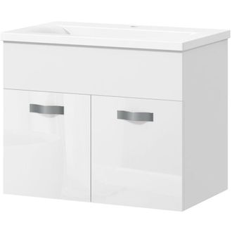 Kleankin Mobile Lavabo Bagno Sospeso con 2 Ante Ammortizzate Bianco Lucido - Kleankin