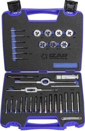 Izar Izar - Juego Machos-cojinetes Mano - 3406 - M3-m12 + Combi (mod. 0) 33 Pcs. Iso 529