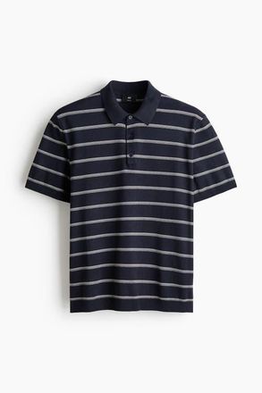 H&M Regular Fit Polo Shirt in Dark Blue/striped at Nordstrom, Size Xx-Large