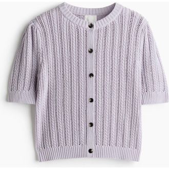 H&M Pointelle-knit Cardigan in Light Purple at Nordstrom, Size Xx-Small