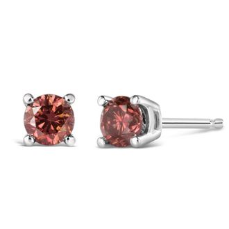 House of Brilliance 14K White Gold 1/2 Cttw Round Brilliant Cut Lab Grown Pink Diamond 4-Prong Classic Solitaire Earrings (Pink Color, VVS2-VS1 Clarity)