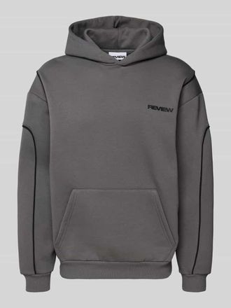 Review Hoodie mit Logo und K&auml;nguru-Tasche in Dunkelgrau, Gr&ouml;&szlig;e XXL