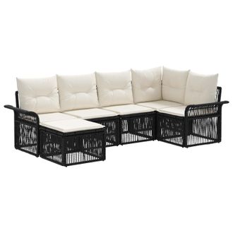 vidaXL Conjunto De Sof&aacute;s De Jard&iacute;n 6 Pcs Negro Rat&aacute;n Sint&eacute;tico Vidaxl