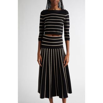 Zimmermann Crush Stripe Crop Sweater in Black/Cream at Nordstrom, Size 3
