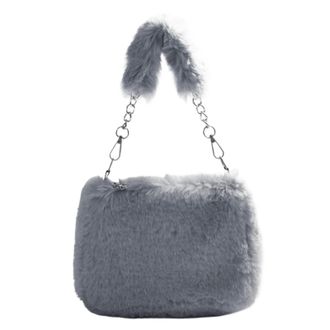 Generic Womens Plush Bags Women Fuzzy Crossbody Bag Casual Furry Satchel Faux Fur Tote Versatile Fluffy Shoulder Cute Fall Winter Female Purse(Grey)