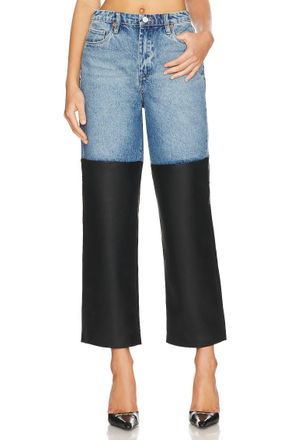 Blank NYC Ribcage Straight Leg Denim With Faux Leather Pants In Light Blue And Black