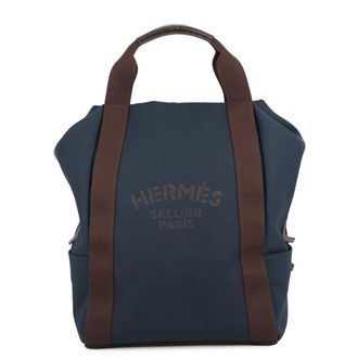 Herm&egrave;s Feu Navy Toile Chevron Canvas Backpack (Pre-Owned)