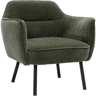 Miliboo Poltrona design in tessuto effetto velluto verde kaki e metallo nero LAURENS