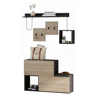 Dmora Muebles De Entrada Caph, Entrada Para Perchas, Composici&oacute;n Para Atrio, Consola De Almacenamiento Multifunci&oacute;n, 120x17h76 Cm, Antracita Y Roble, Con Em