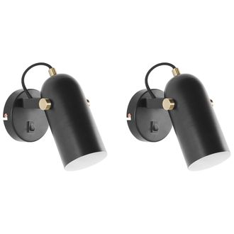 Beliani Conjunto De 2 L&aacute;mparas De Pared De Metal Negro Dorado Blanco Orientable Tyria