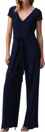 Joseph Ribkoff V-Neck Wrap Front Wide Leg Jumpsuit In Midnight Blue