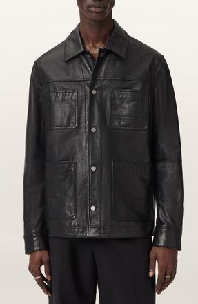 AllSaints Saxon Leather Jacket in Black at Nordstrom, Size Large
