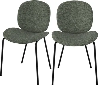 Rendez-Vous Déco Rendez-vous Déco - Set de 2 sillas en tejido bouclé verde y patas de metal negro - Iris