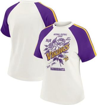 WEAR by Erin Andrews Womens WEAR by Erin Andrews White Minnesota Vikings Sleeve Stripe Distressed Raglan T-Shirt at Nordstrom, Size Xx-Large