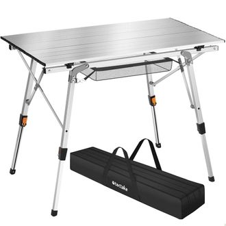 TecTake Mesa de aluminio plegable ajustable en altura, plateado