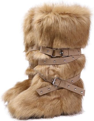 Generic Womens Winter Knee High Boots Fluffy Faux Fur Boots With Thick Fleece Lining Cozy Snow Boots Available In Plus Sizes(Brown,5.5)