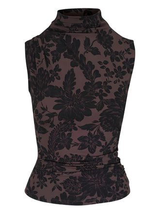 Veronica Beard Mylie floral-print turtleneck top - women - Lyocell/Elastane - L - Brown
