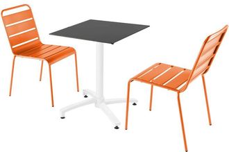 Oviala Mesa De Jard&iacute;n De Conjunto Laminado Negro Y 2 Sillas Naranjas