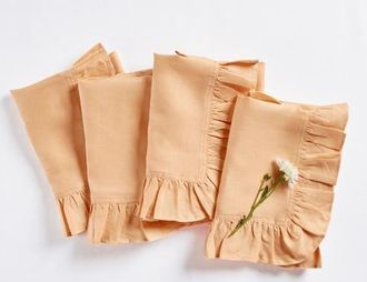 Solino Home Linen Dinner Napkins Set of 4, 20 x 20 Inch for Dining Table, Holiday and Everyday Table Decor - Gabrielle Ruffle in Peach at Nordstrom