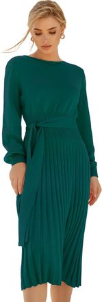 Ever-pretty Womens Sweater Dress A-Line Round Neck Long Sleeve Knee Length Knitted Jumper Dress Dark Green L