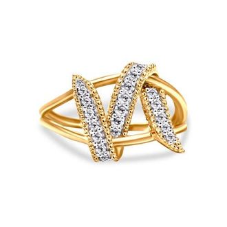 House of Brilliance 14K Yellow Gold Plated Silver 1/4 Cttw Diamond Interlocking Bypass Ring at Nordstrom, Size 8