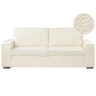 Beliani Sof&aacute; Cama Boucl&eacute; Convertible Con Colch&oacute;n 3 Plazas Blanco Crema Vuokatti