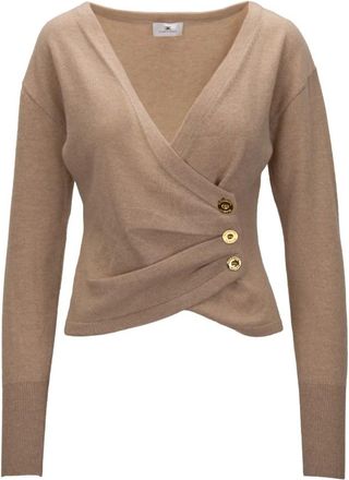 Elisabetta Franchi V-neck Knitwear, female, Beige, Size: M V-neck Cardigan