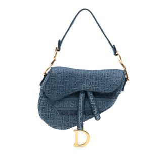 Dior Pre-owned Womens Oblique Embroidered Denim Saddle Bag - Blue Textile - One Size