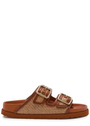 Birkenstock Arizona Framed 1774 Raffia and Leather Sliders - Camel - 38 (IT38/ UK5)