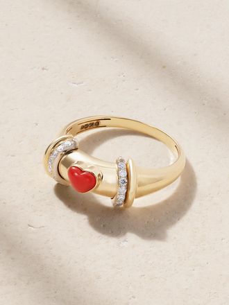 L'atelier Nawbar Anello In Oro 18 Carati Rodiato Con Corallo E Diamanti Warrior Venus - Rosso