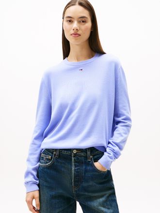 Tommy Jeans Strickpullover TOMMY JEANS TJW ESSENTIAL CREW SWEATER EXT, Damen, Gr. M (38), vintage iris, Feinstrick, Obermaterial: 100% Baumwolle, unifarben, regul
