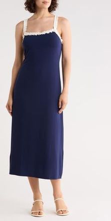 West K Ruffle Trim Midi Dress in Navy/Ivory at Nordstrom Rack, Size X-Large