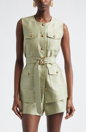 Zimmermann Kindred Spirit Luna Wool & Silk Utility Vest in Palm at Nordstrom, Size 0