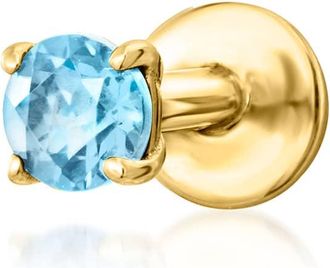 RS Pure by Ross-Simons Swiss Blue Topaz Flat-Back Earrings in 14kt Yellow Gold