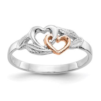 Diamond2Deal 14K White Gold Polished Hearts and Leaves Ring