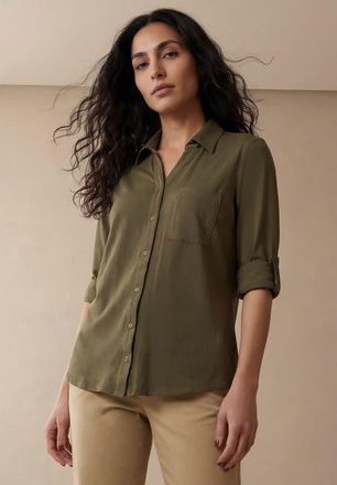 Jessica London Collar Roll Tab Top in Dark Olive Green at Nordstrom, Size Medium