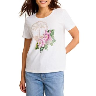 Tommy Bahama Lux Beaded Floral Stamp Graphic Organic Cotton T-Shirt in White at Nordstrom, Size X-Small