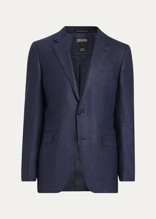 Ermenegildo Zegna Mens Wool Micro-Plaid Single-Breasted Sport Coat