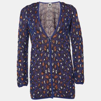M Missoni Purple Patterned Cotton Knit V-Neck Cardigan