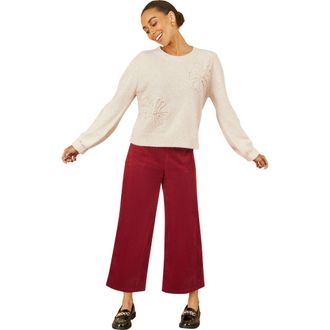 Yumi Floral Applique Sweater in Oatmeal at Nordstrom, Size Medium