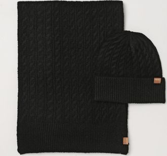 Liu Jo Two-Piece Woven Knit Ribbed Hat and Scarf Set
