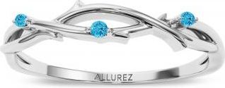 Allurez Round Blue Topaz Vine Leaf Ring Wedding Band in Palladium (0.03ct)