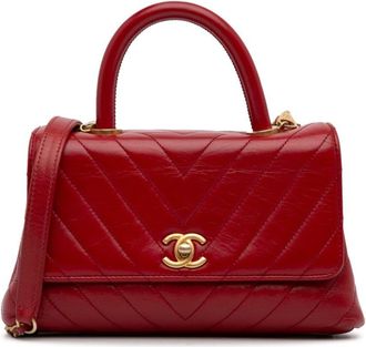 Chanel 2017-2018 Pre-Owned Chanel Small Lambskin Chevron Coco Handle satchel - women - Lambskin - One Size - Red