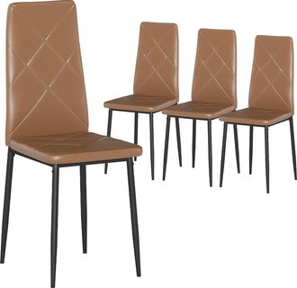 HOMCOM Homcom Pack De 4 Sillas De Comedor, Sillas De Cocina Modernas, Tapizadas De Cuero Sint&eacute;tico, Respaldo Alto, Asiento Acolchado, Patas De Acero, Marr&oacute;n