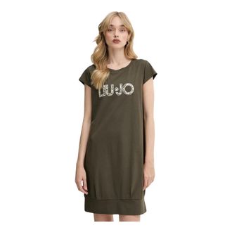 Liu Jo Logo-embellished Mini Jurk - Dames - Korte kleedjes - Groen - XS - Katoen - Kleedjes